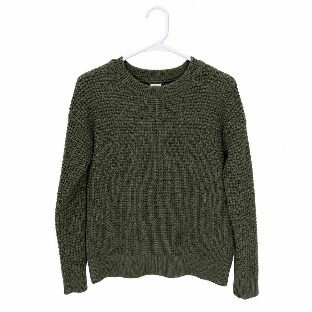 Time and Tru Olive Green Textured Knit Sweater S Cozy Fall Pullover